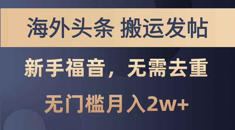 海外头条撸美金，搬运发帖，新手福音，甚至无需去重，无门槛月入2w+插图